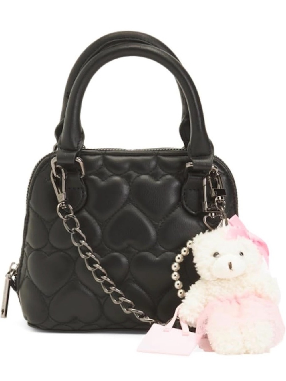 Betsey Johnson Quilted Heart Crossbody Bag with Card Case and Attached Charm